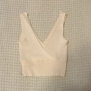 Beige Knit Sleeveless Crop Top
